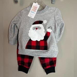 Carter’s Infant Christmas Outfit 2 piece Santa buffalo plaid red black 6 months